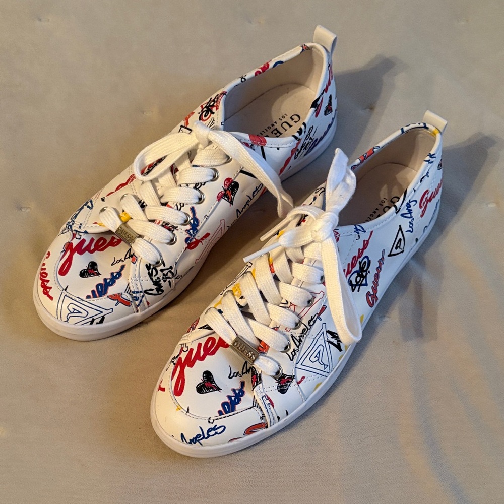 Guess White Sneakers with Multicolor Logo Design